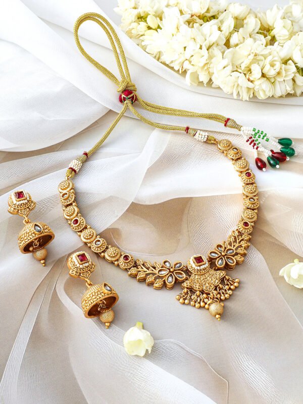 Elegant Red Gold Plated Short Necklace Set